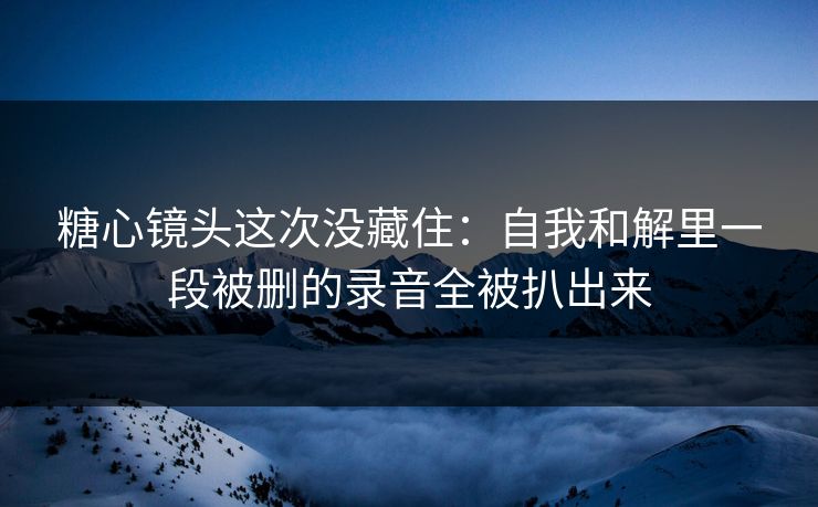 糖心镜头这次没藏住:自我和解里一段被删的录音全被扒出来 糖心镜头这次没藏住:自我和解里一段被删的录音全被扒出来