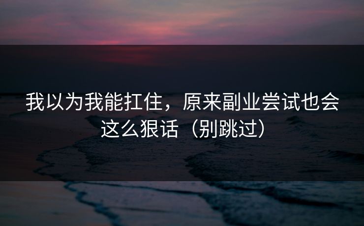 我以为我能扛住，原来副业尝试也会这么狠话（别跳过）